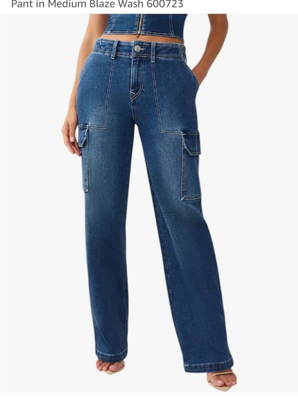 TRUE RELIGION CARGO DENIM JEAN PANTS  WOMEN 29 UNISEX. BLUE DENIM RETRO VIBE